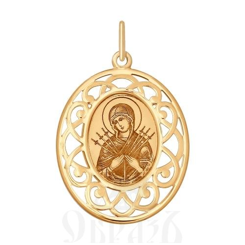 нательная икона божия матерь семистрельная (sokolov 104120), золото 585 проба красное с эмалью