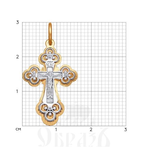 золотой крест трилистник с молитвой "спаси и сохрани" (sokolov 120314), 585 проба красного и белого цвета